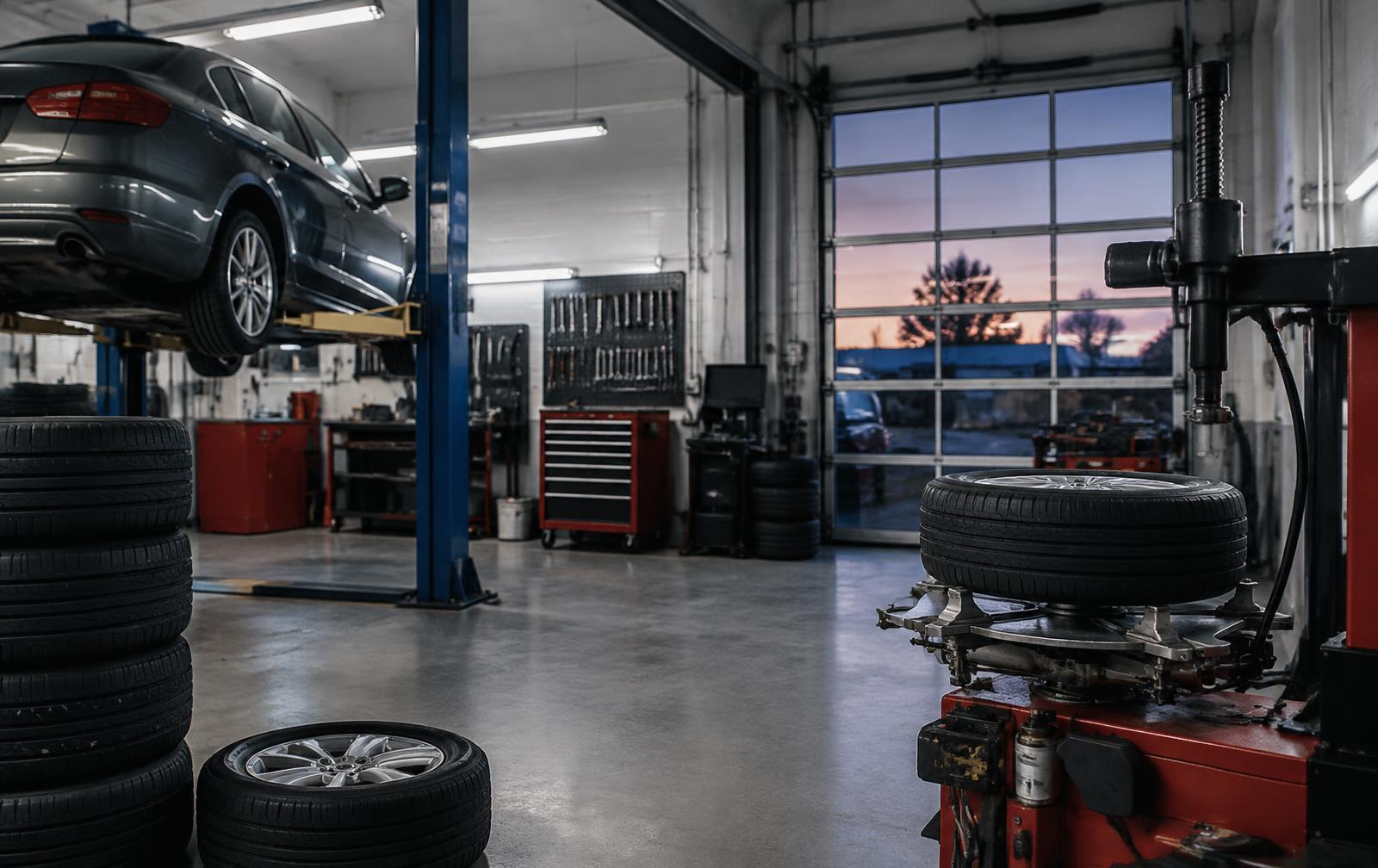 Tire installation equipment in workshop